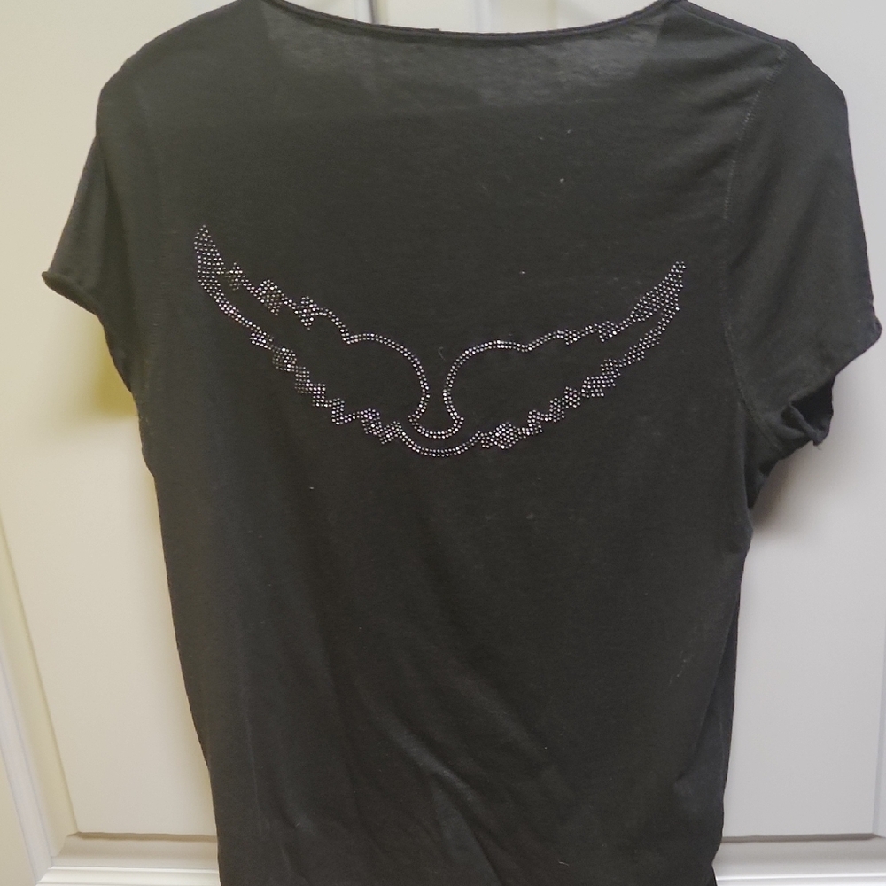Zadig & Voltaire Black Tee with Embellished Wings